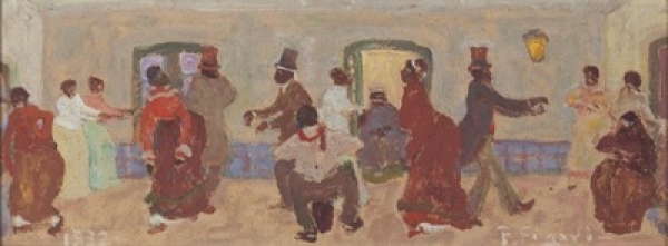 Pedro Figari. "Bailando". sin fecha. &Oacute;leo sobre cart&oacute;n. 23x62cms. Colecci&oacute;n Museo Hist&oacute;rico Nacional